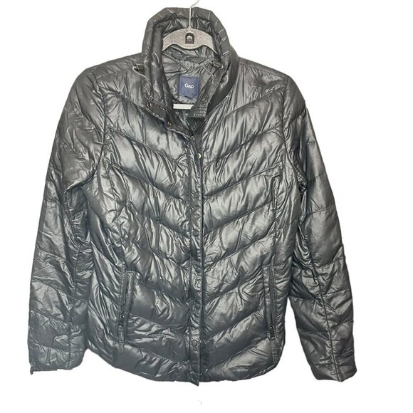 Gap Puffer Jacket Black Lightweight Down‎ Filled Zip & Snap Outdoor Size Small - Picture 1 of 7